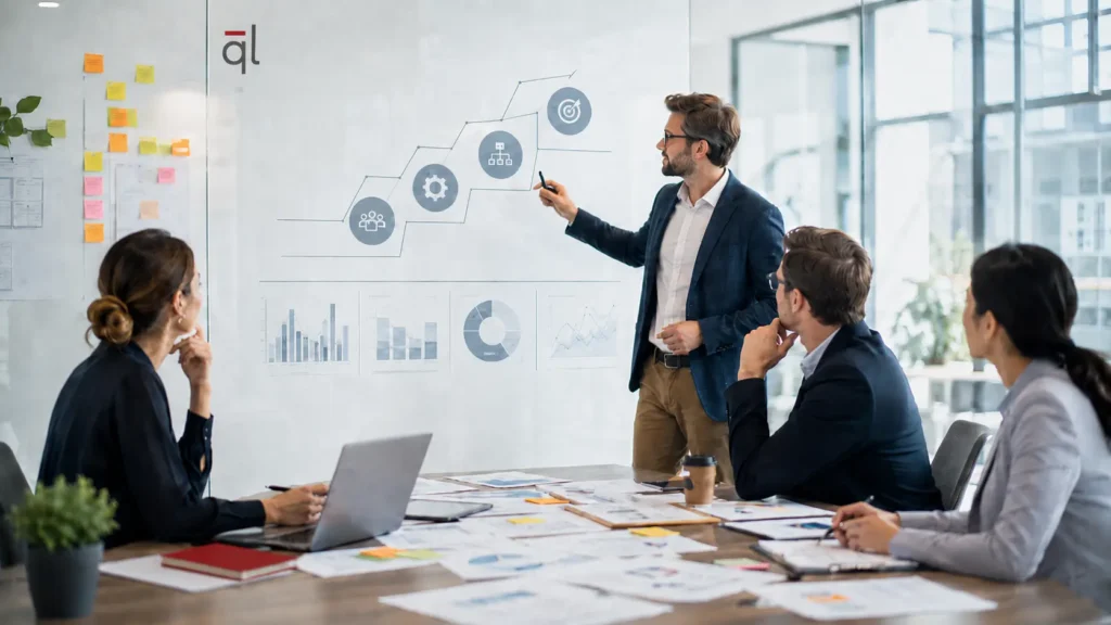 Team di lavoro in riunione su maturità organizzativa e Project Management