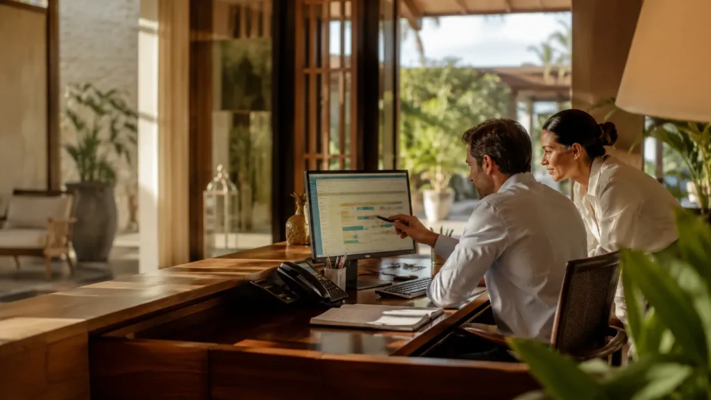 Professionisti in una struttura turistica analizzano dati di prenotazione per il Revenue Management