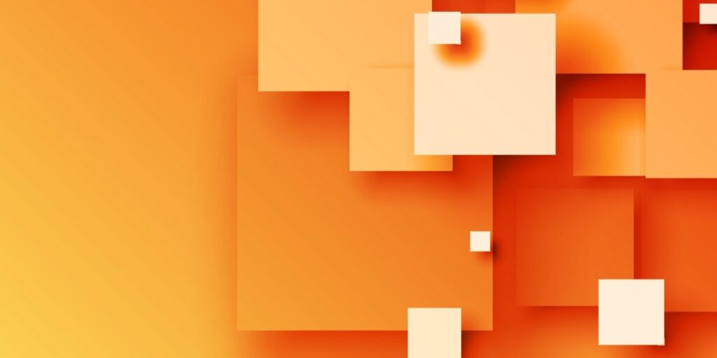 AI e Project Management: composizione geometrica astratta con moduli e blocchi che richiamano processi, attività e coordinamento di progetto